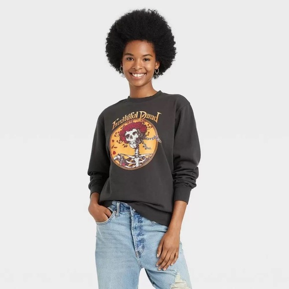 Grateful Dead Tops - The Grateful Dead Skull Band Sweatshirt Black M Crew Neck Long Sleeves T-Shirt